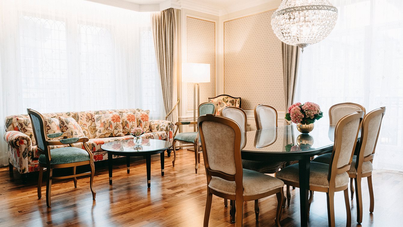 Spacious suite with seating and dining table