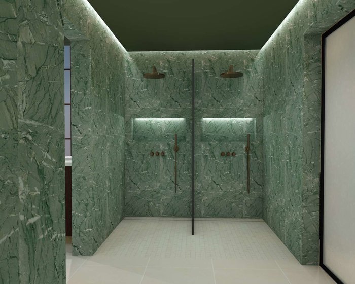 Illustrasjon av dusj før sauna.