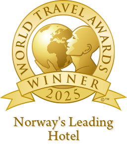 Logo med teksten: World Travel Award Winner 2025. Norway's Leading Hotel